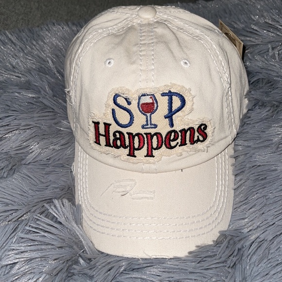 S🍷P Happens Distressed Vintage Baseball Cap - Picture 2 of 6